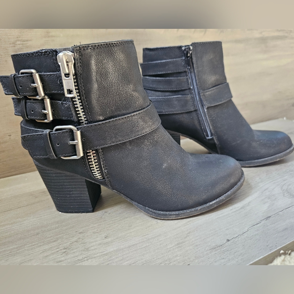 Madden Girl Black Heeled Biker Style Booties. Size 9.
